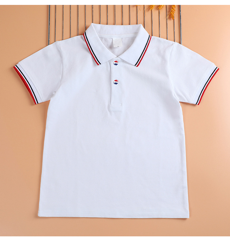 Boys and girls primary and secondary school students class uniform polo shirt long sleeve cotton white T-shirt G08-3680