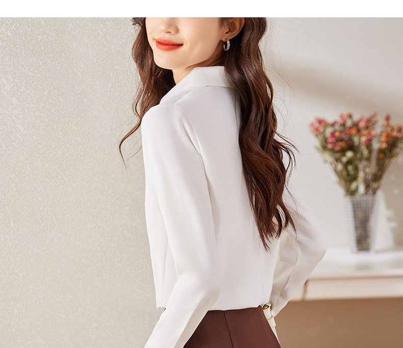 Spring and summer temperament professional solid color long-sleeved lapel shirt 104-Q6130 long-sleeved shirt top