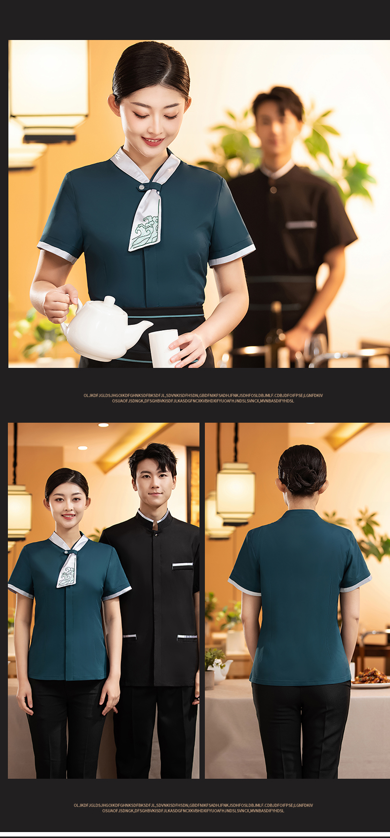 Chinese restaurant waiter short-sleeved top H27-floating collar flower men