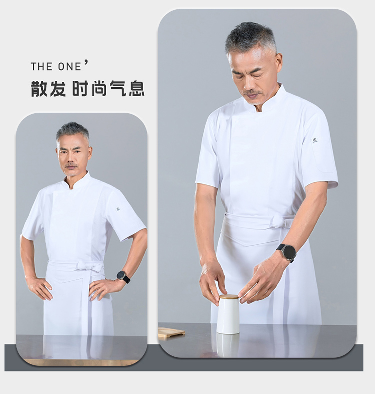 Super soft breathable mesh stand collar concealed button short sleeve chef uniform H01-24005