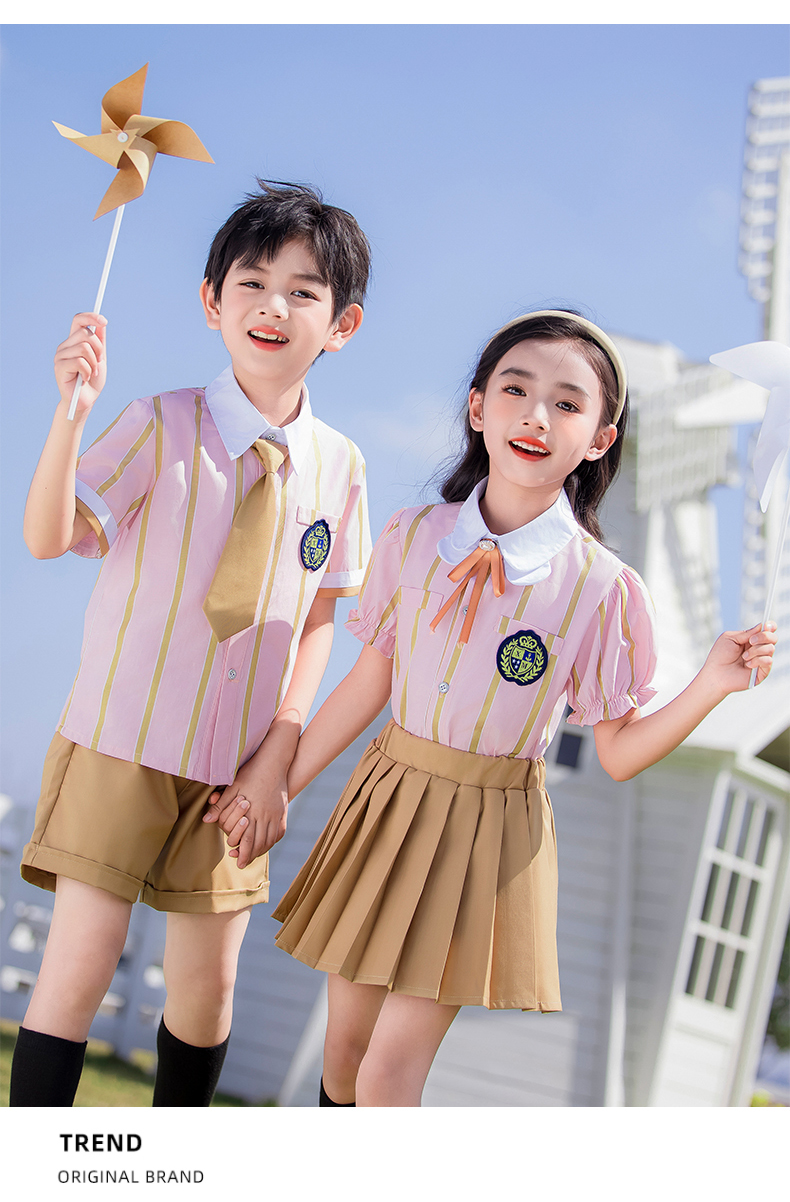 Comfortable and wear-resistant pink striped campus British style school uniform suit 215-900