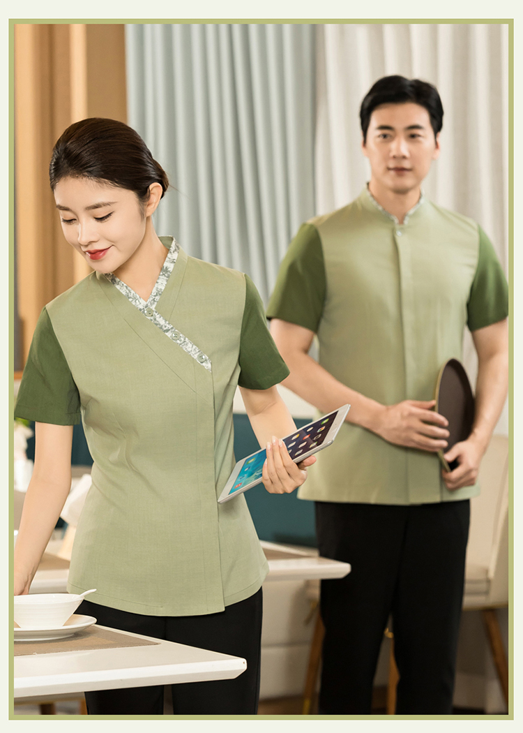 Chinese restaurant oblique collar lace waiter short-sleeved work clothes H01-2024-10 men clothing