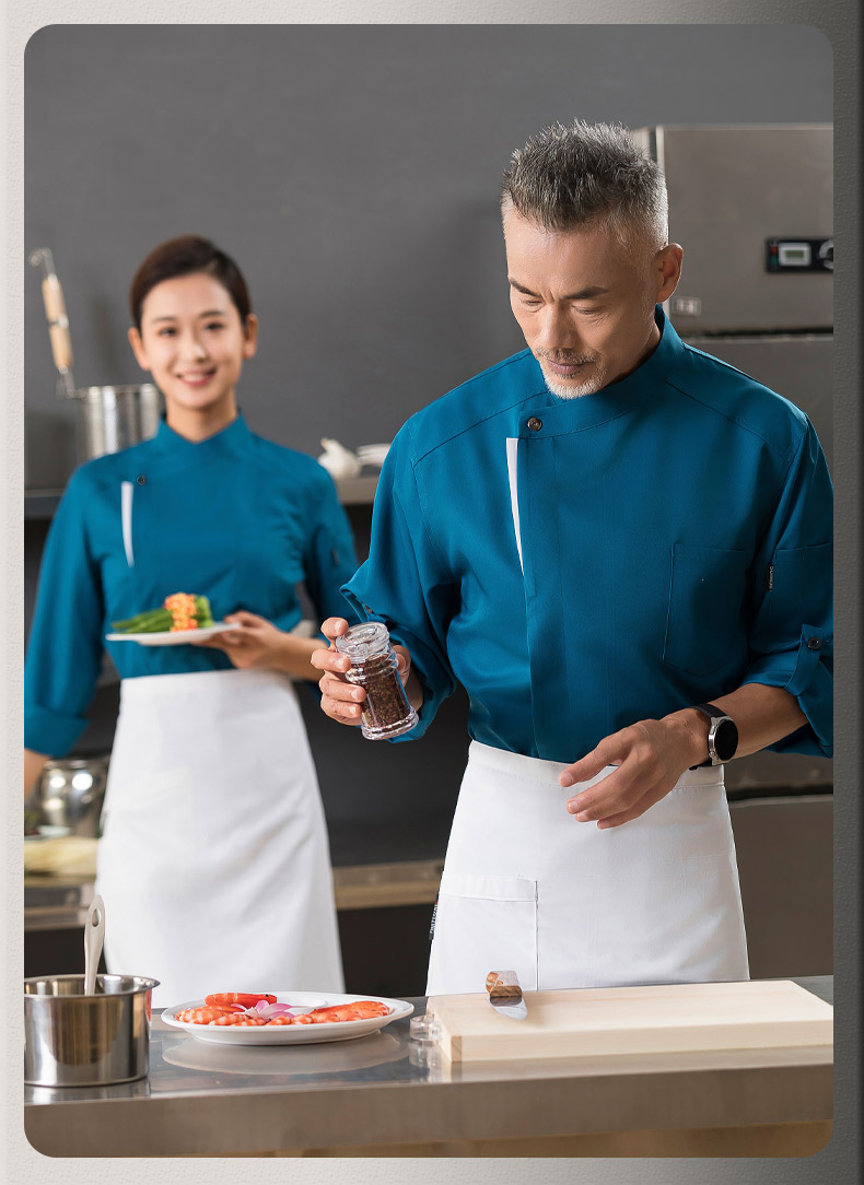 Gray edge snap button long sleeve chef uniform top H01-22102