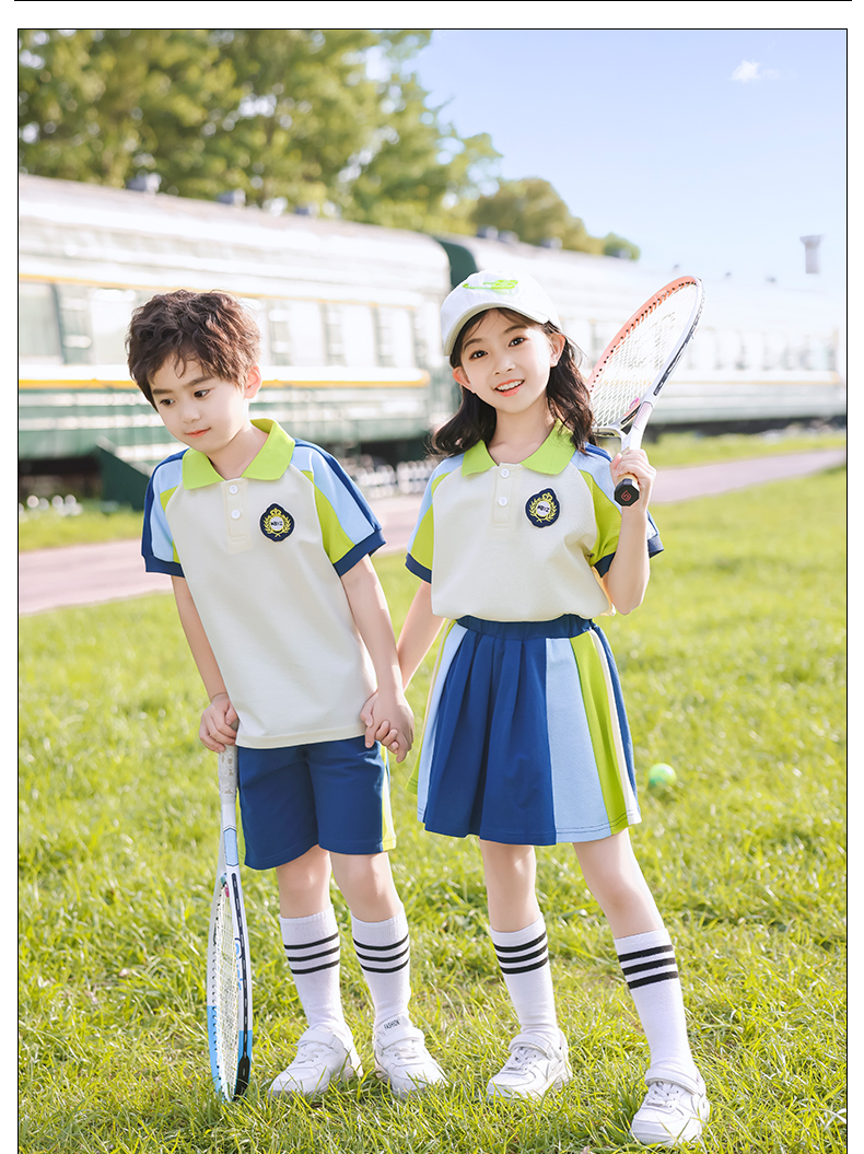 Beige color matching sports style primary and secondary school students school uniform short-sleeved suit 209-XK2306