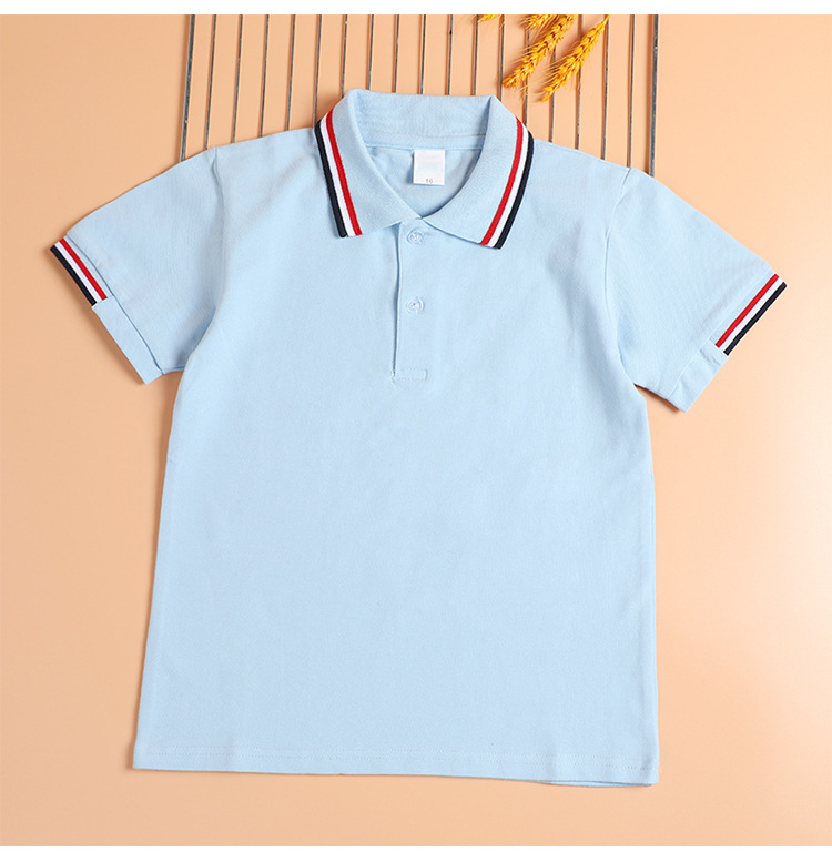 Boys and girls primary and secondary school students class uniform polo shirt long sleeve cotton white T-shirt G08-3680