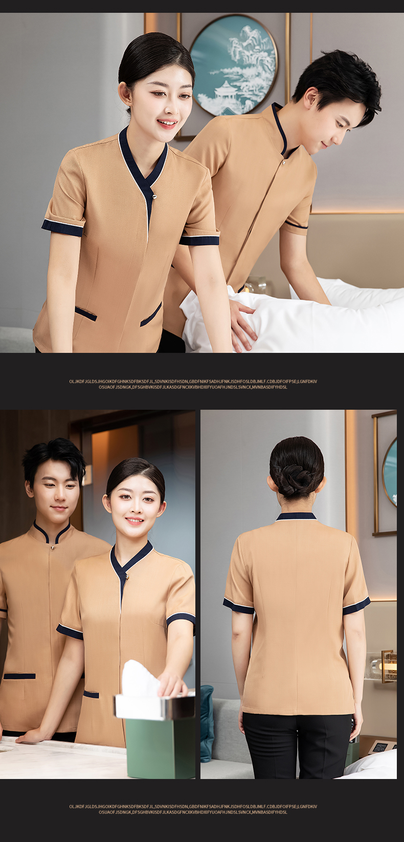 Hotel room short-sleeved cleaning clothes top H27-collar line women