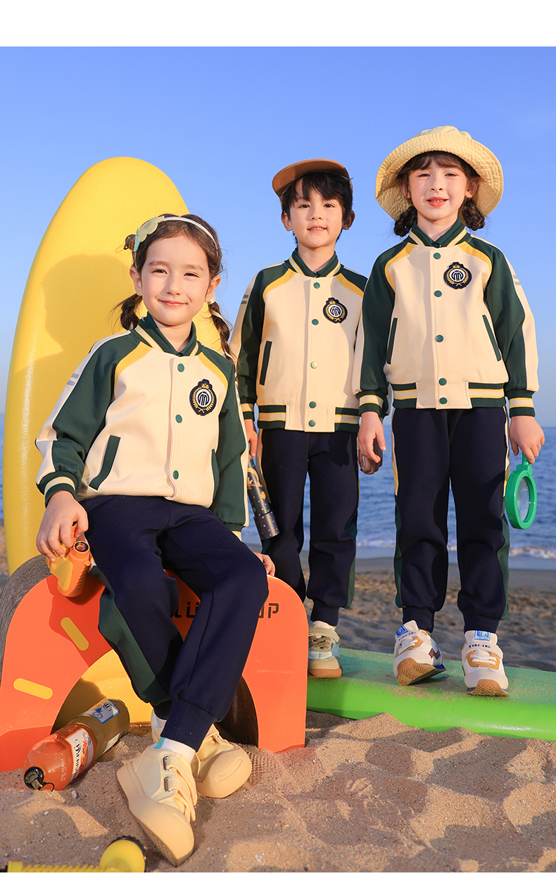 White and green lapel two-layer composite fabric school uniform suit summer style 168-6629