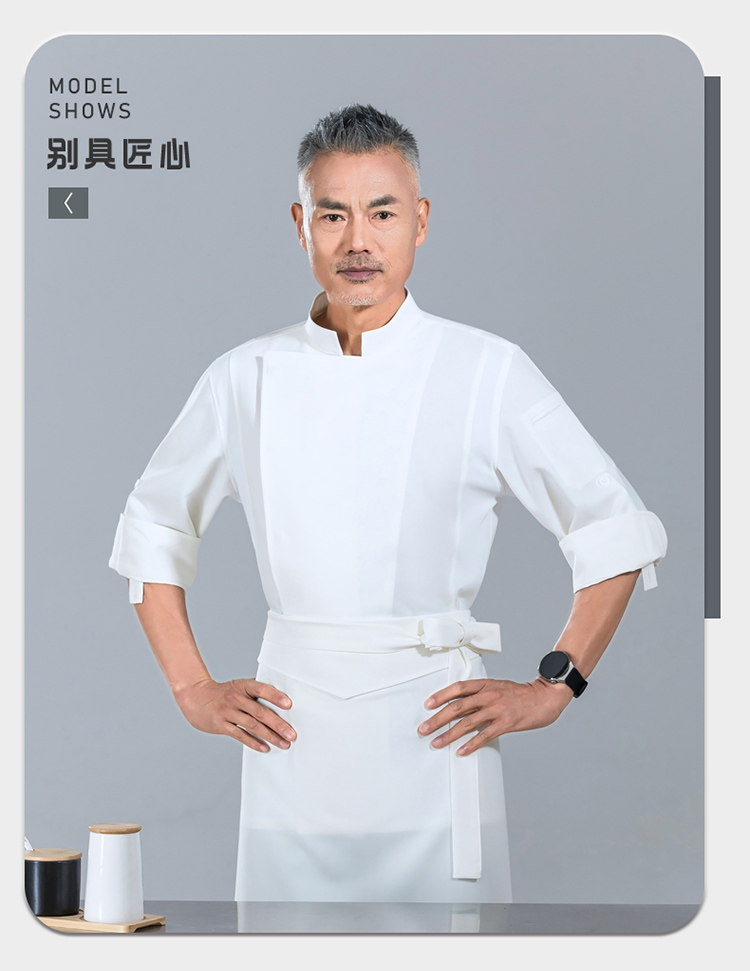 Three-quarter sleeves adjustable concealed placket short-sleeved chef uniform H01-24002