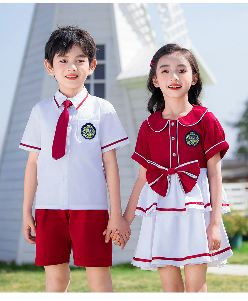 Soft and natural red and white lapel school uniform suit 215-905+911