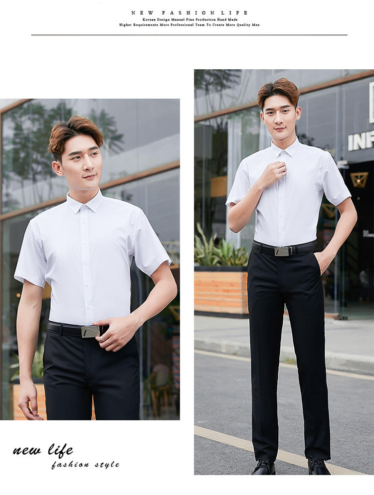 Professional commuting bamboo fiber small collar short-sleeved shirt men 180-000 men short-sleeved