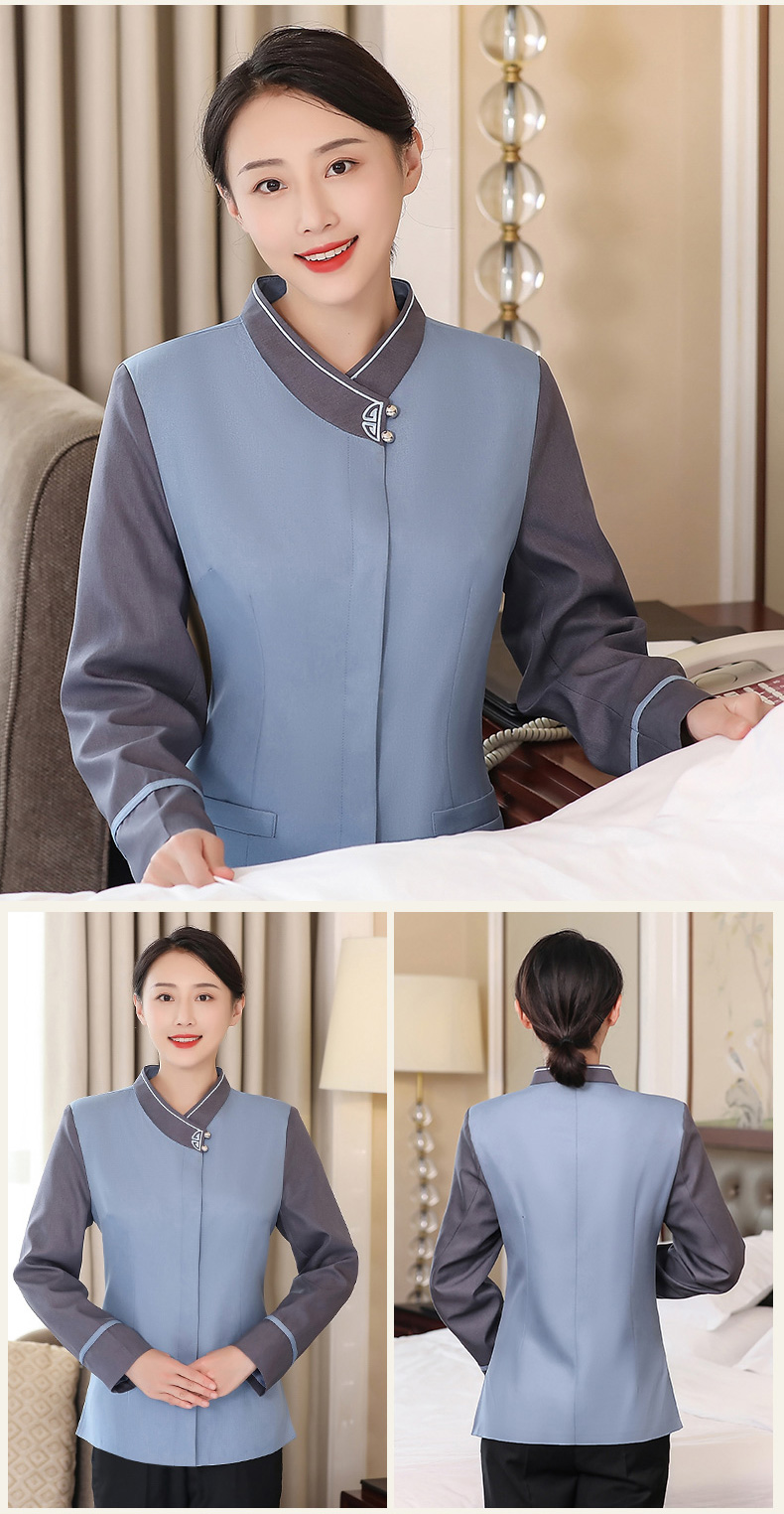 Collar flower cleaning work clothes long-sleeved tops for women H19-164-166