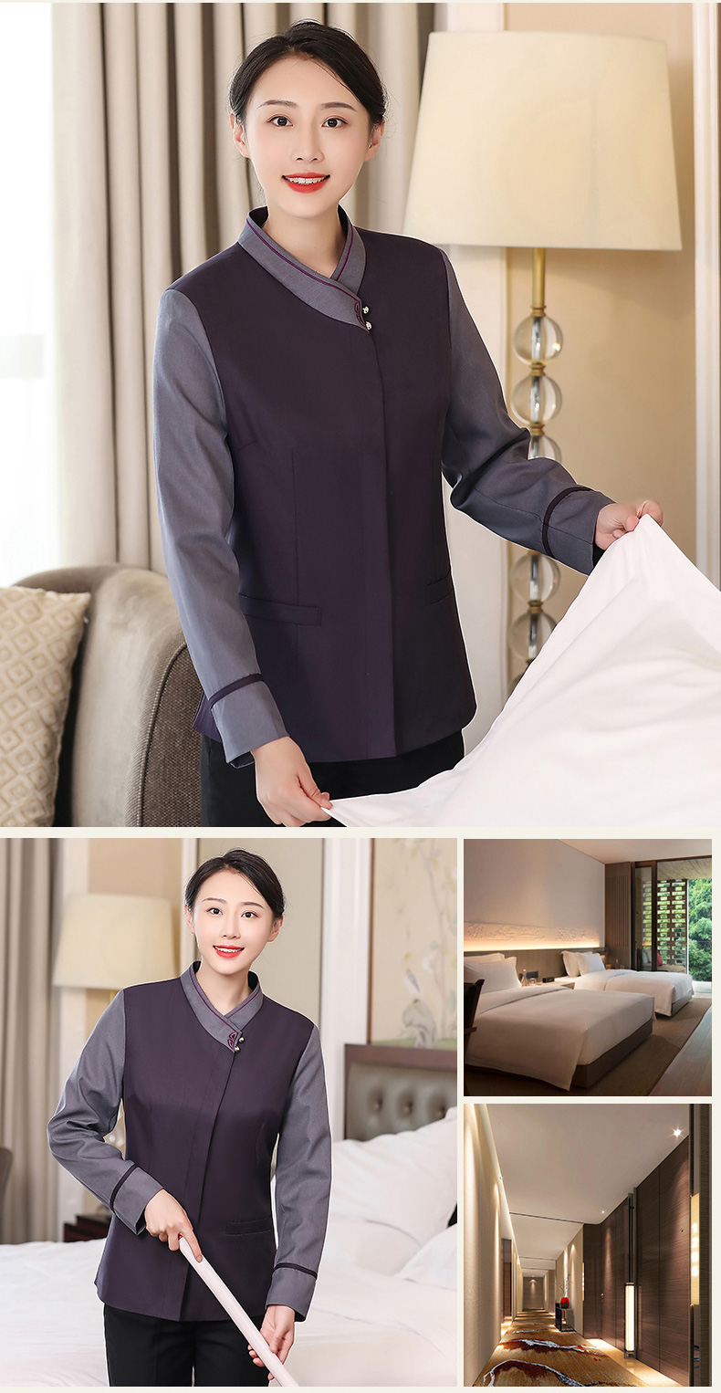 Collar flower cleaning work clothes long-sleeved tops for women H19-164-166