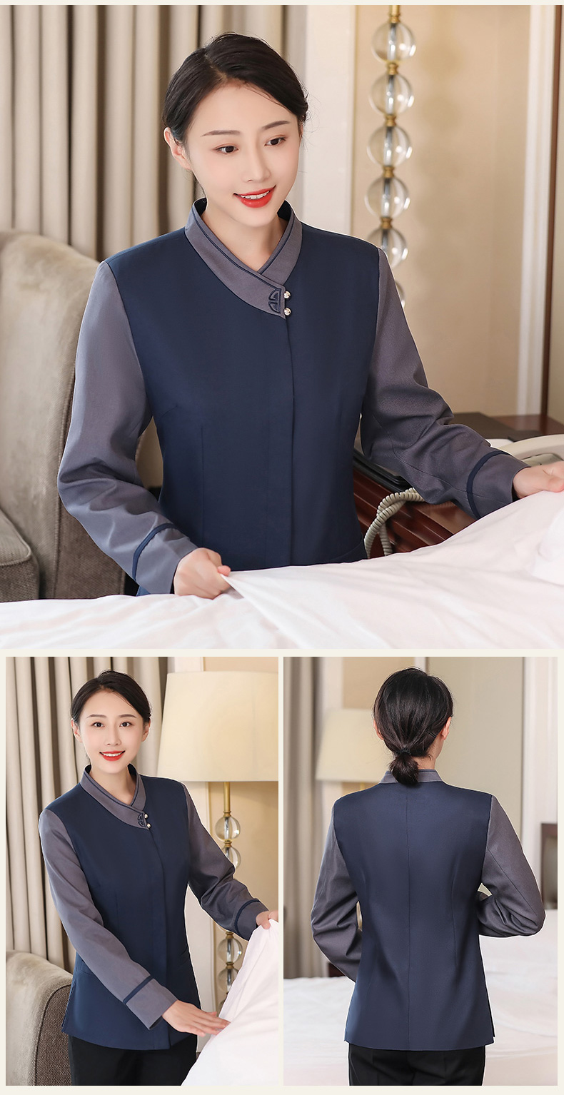 Collar flower cleaning work clothes long-sleeved tops for women H19-164-166