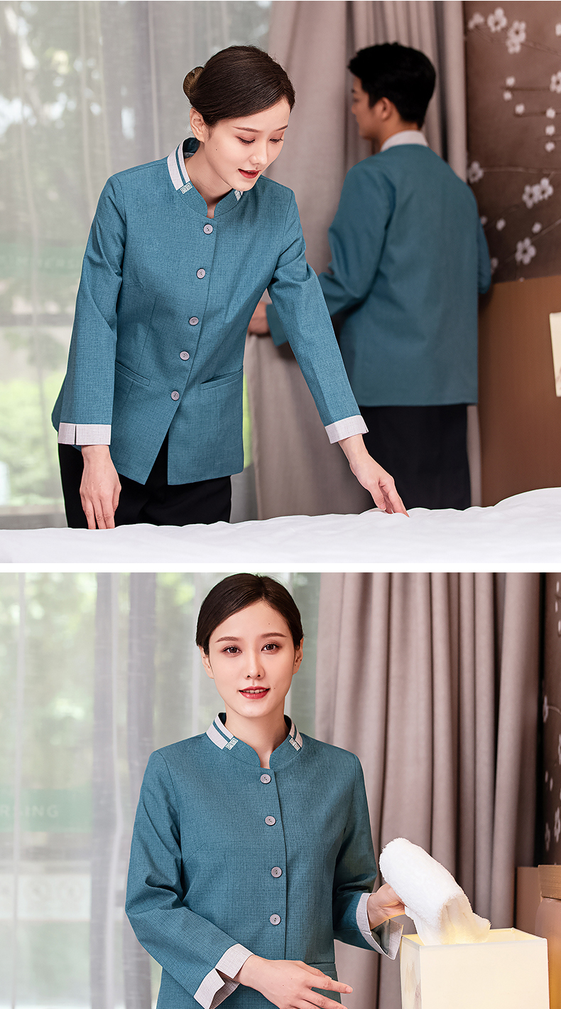 Collar flower hotel long-sleeved cleaning work clothes H10-22006 female