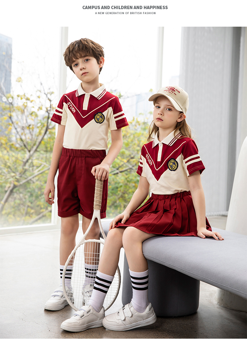 Letter print British style primary and secondary school uniform set 215-9090 (including badge)