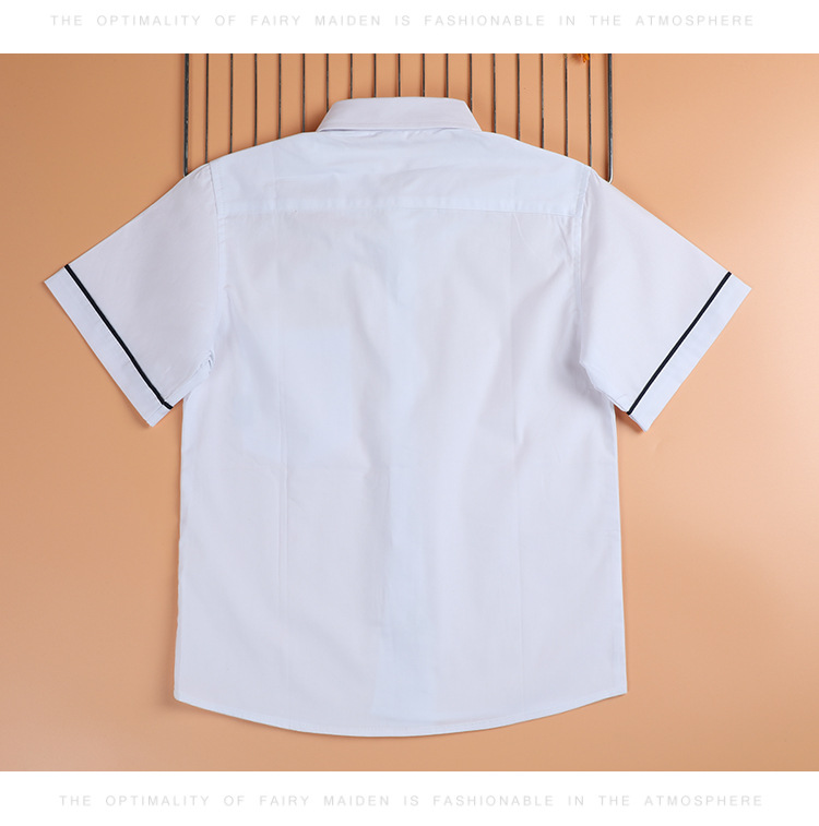 Summer thin boys short-sleeved white shirt with pocket cuffs and black edges cotton primary and secondary school students school uniform G08-NH001