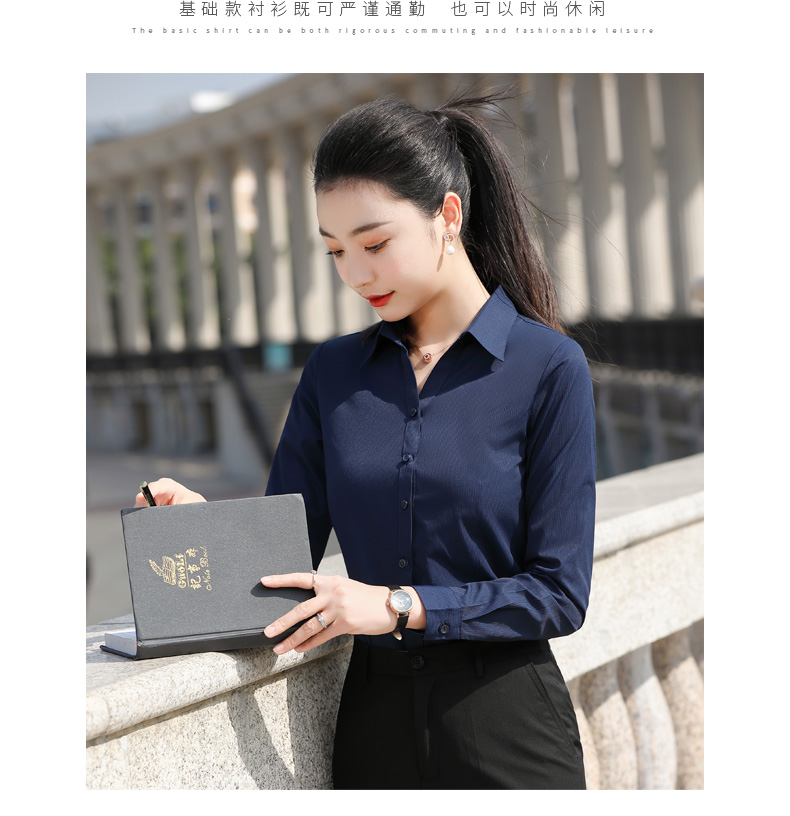 V-neck urban casual fine twill long-sleeved shirt women 171-925 long-sleeved shirt