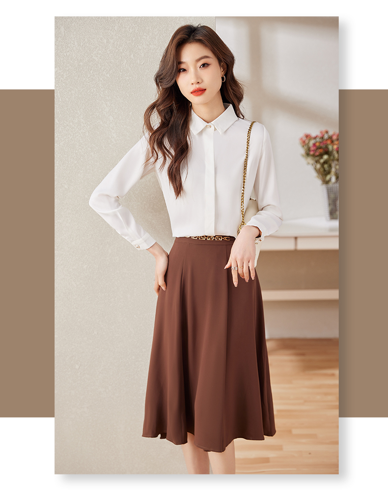 Spring and summer temperament professional solid color long-sleeved lapel shirt 104-Q6130 long-sleeved shirt top