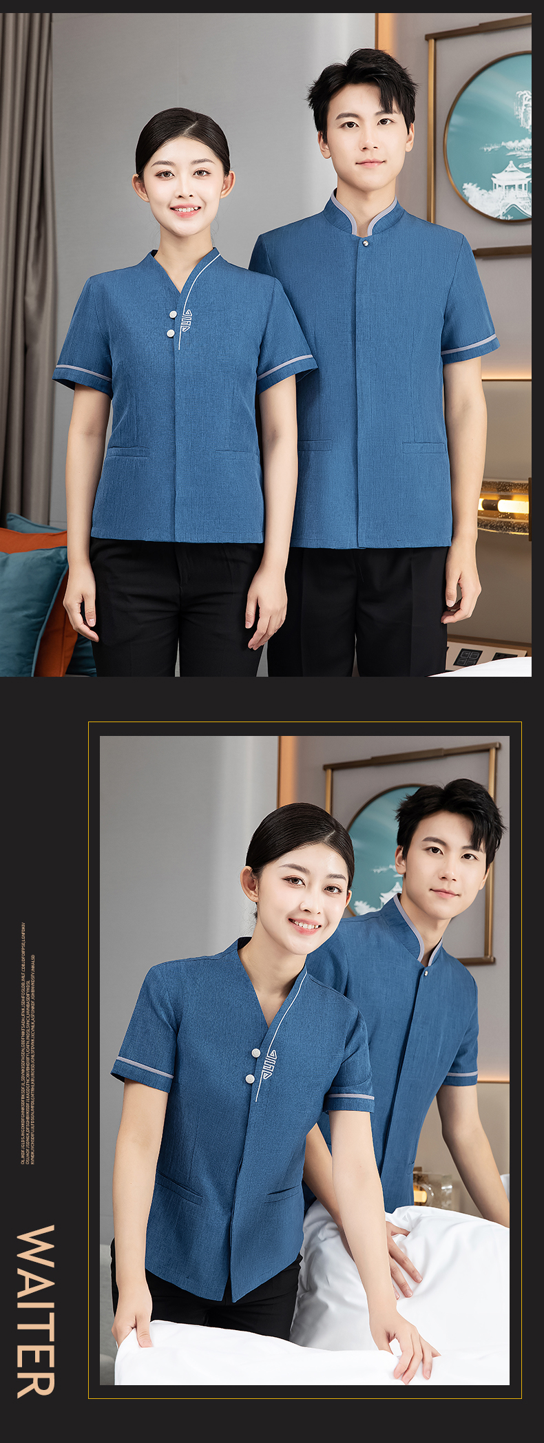 Hotel restaurant short-sleeved cleaning top H27-Double Happiness Men