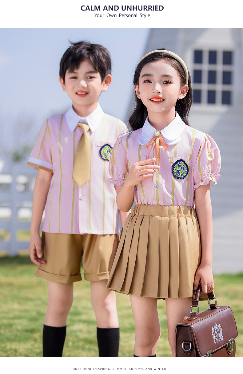 Comfortable and wear-resistant pink striped campus British style school uniform suit 215-900