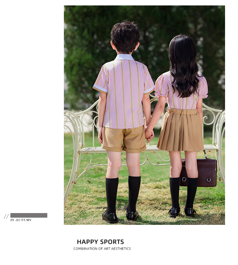 Comfortable and wear-resistant pink striped campus British style school uniform suit 215-900