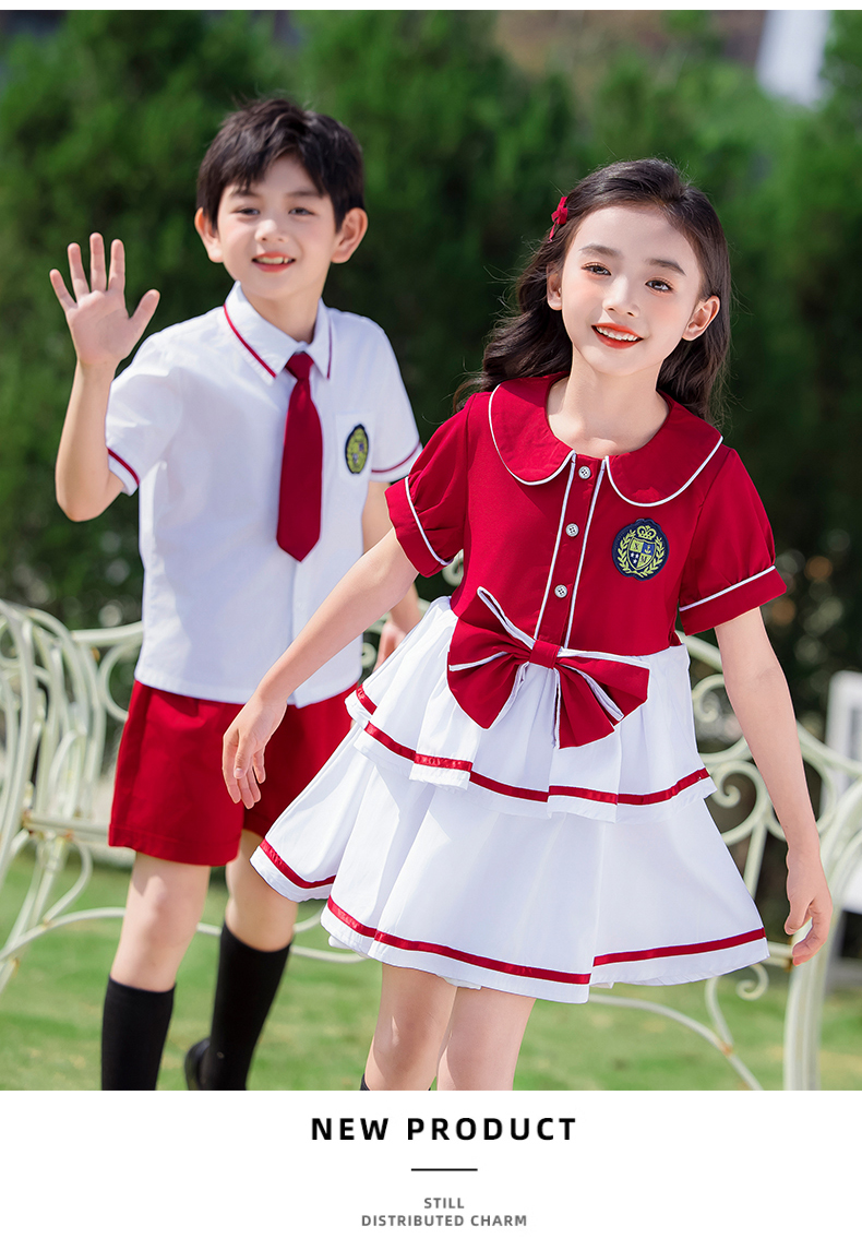 Soft and natural red and white lapel school uniform suit 215-905+911