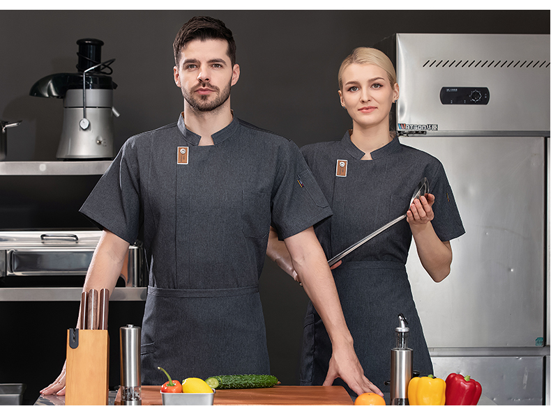 Encrypted luxury restaurant chef uniform short-sleeved top H03-smiley face