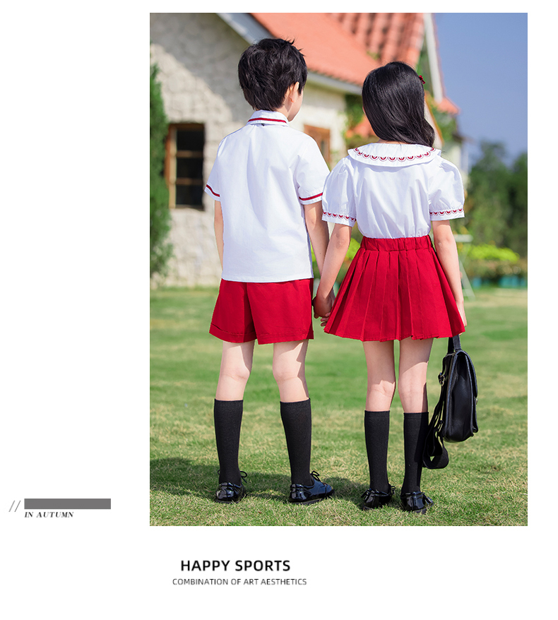 Wear-resistant and durable red and white British style school uniform suit 215-885