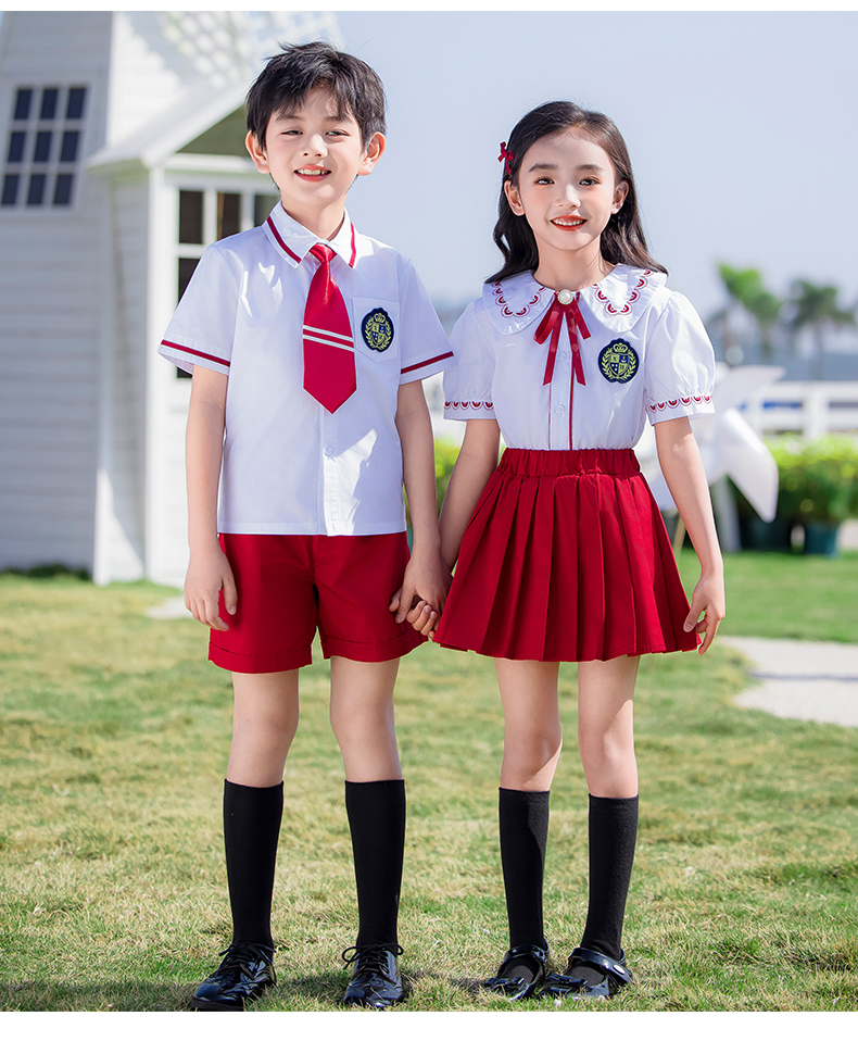 Wear-resistant and durable red and white British style school uniform suit 215-885