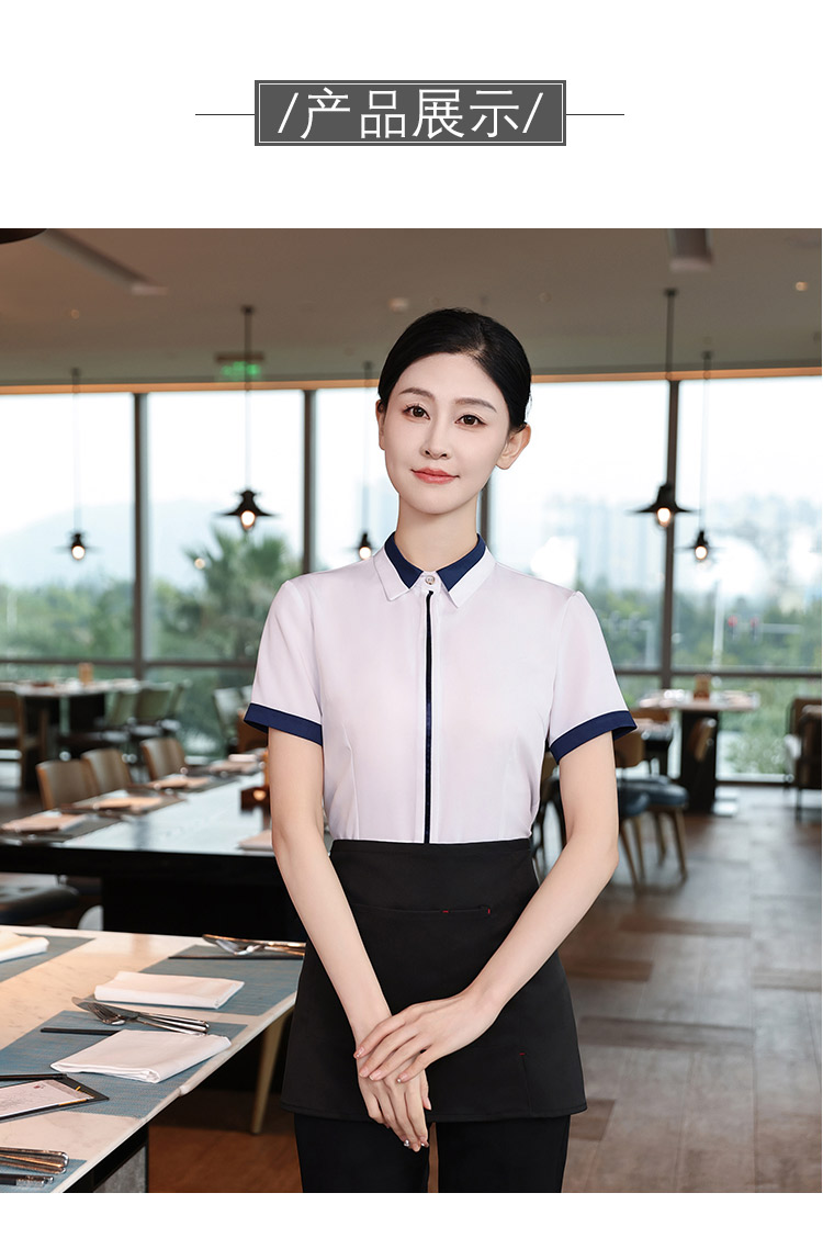 Placket ribbon Chinese style western restaurant workwear short-sleeved shirt HD3-D24120 female