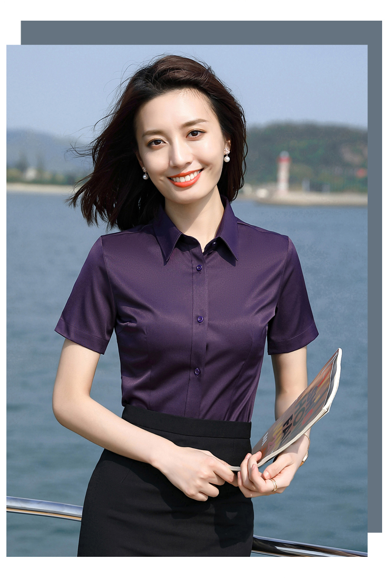 Stand collar simple solid color short sleeve professional shirt for women DQ1-8811