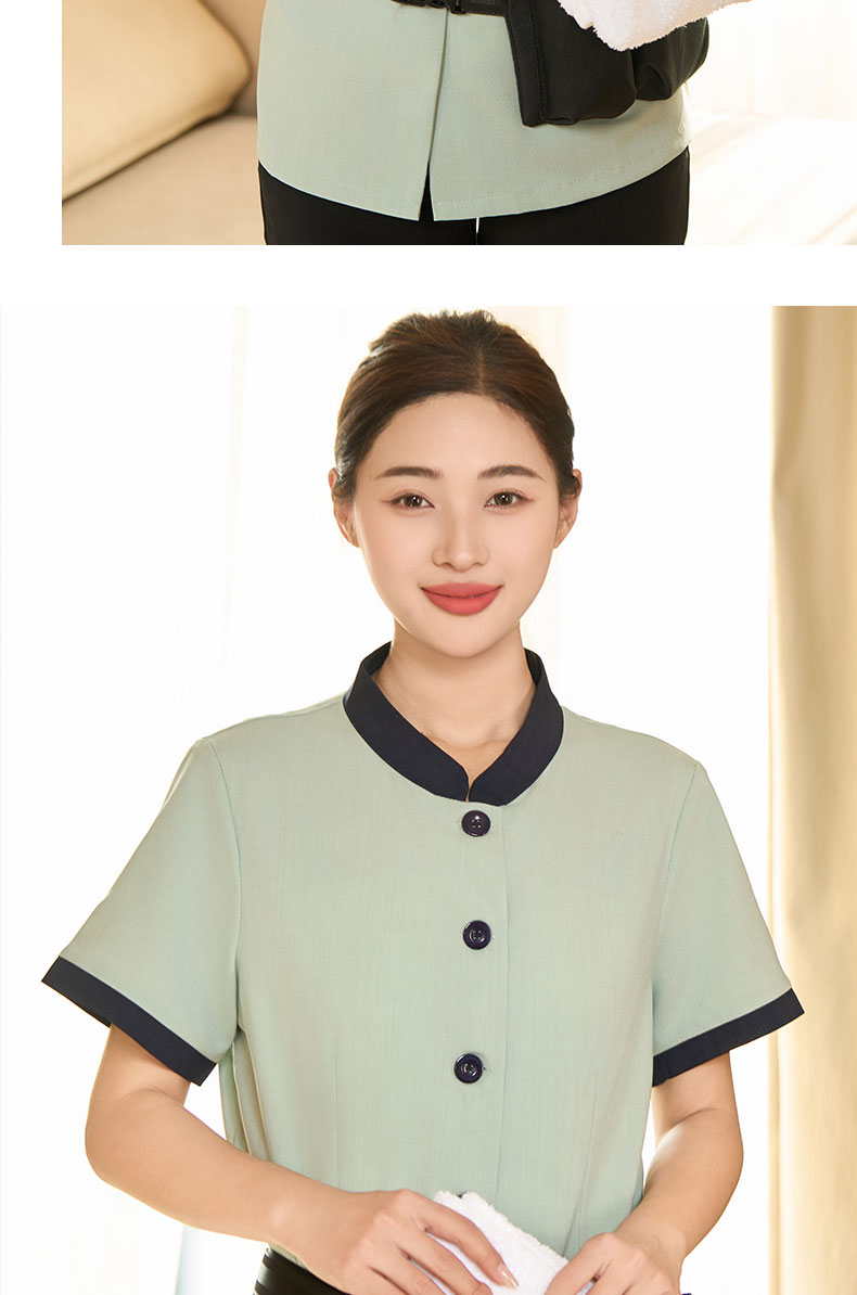 Acetate linen short-sleeved stand-up collar property cleaning clothes H20-D24-8058