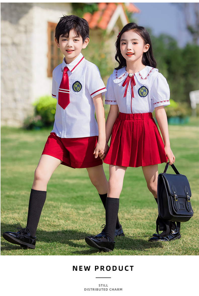 Wear-resistant and durable red and white British style school uniform suit 215-885