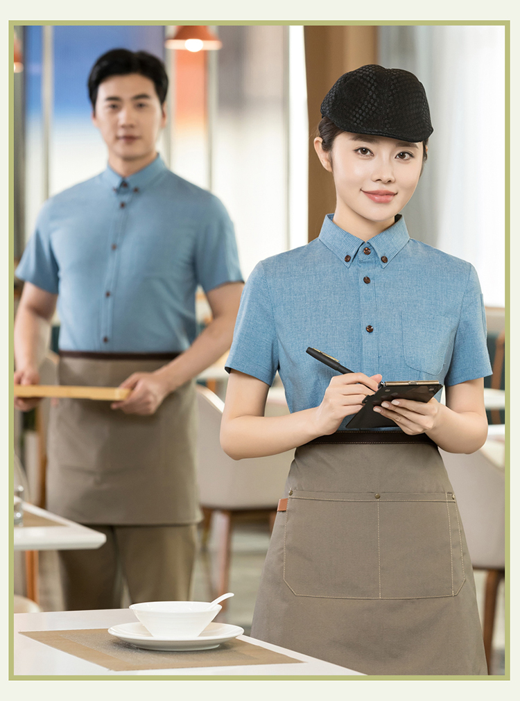 Man Yu small square thin sweat-absorbent waiter short-sleeved work clothes H01-2024-05