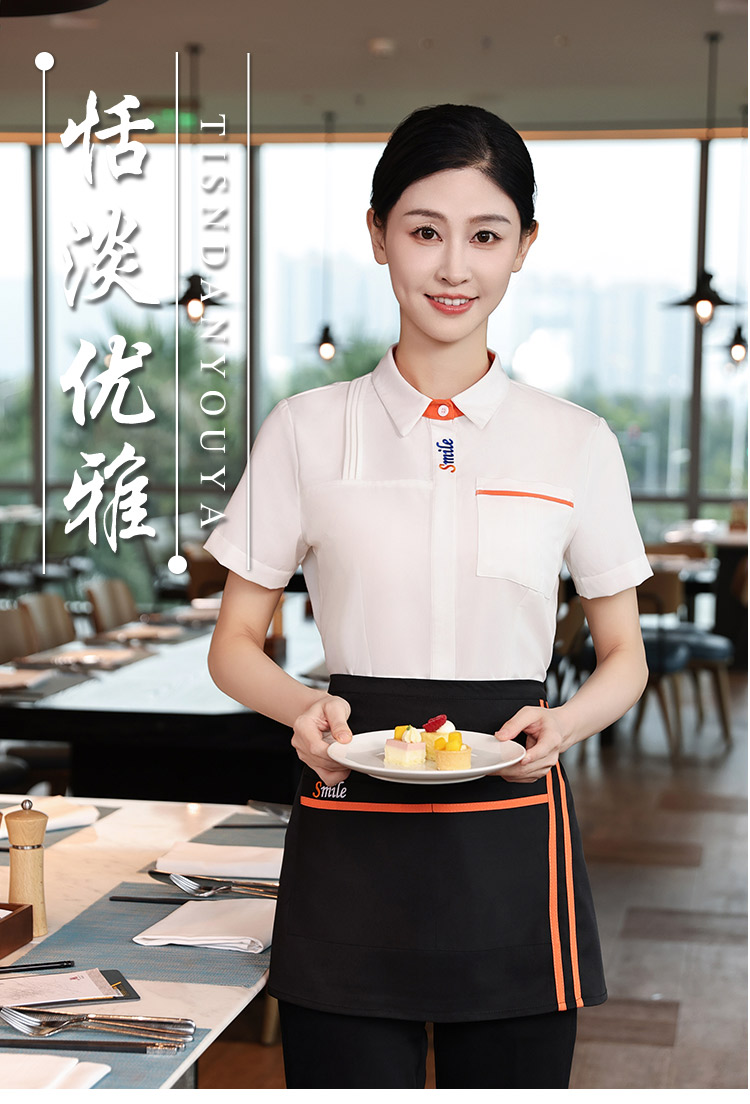 Chinese style small stand collar Smile printed western restaurant work shirt HD3-2301 female