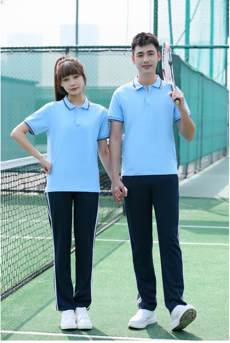 Fashion sports casual school uniform short-sleeved lapel tops KI2-5599 single tops