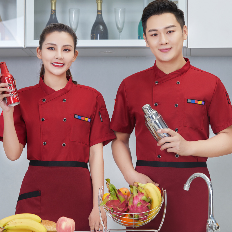 Double-breasted cross-collar restaurant short-sleeved chef uniform B05-2021 short-sleeved