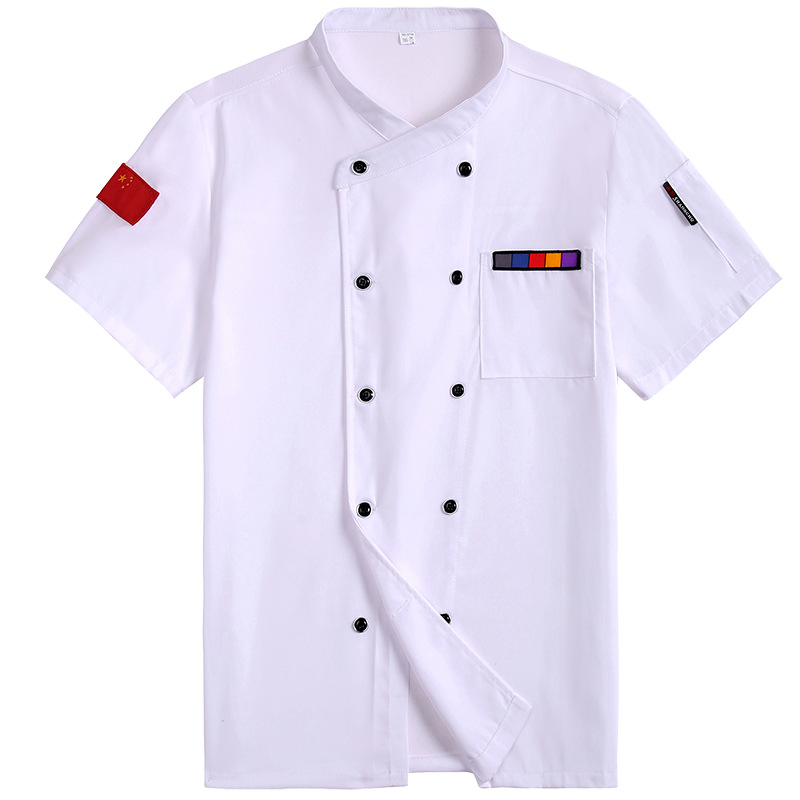 Double-breasted cross-collar restaurant short-sleeved chef uniform B05-2021 short-sleeved