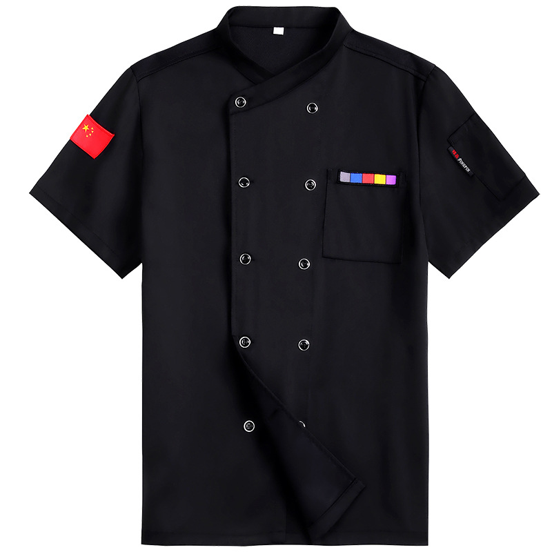 Double-breasted cross-collar restaurant short-sleeved chef uniform B05-2021 short-sleeved