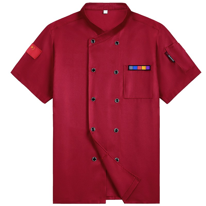 Double-breasted cross-collar restaurant short-sleeved chef uniform B05-2021 short-sleeved