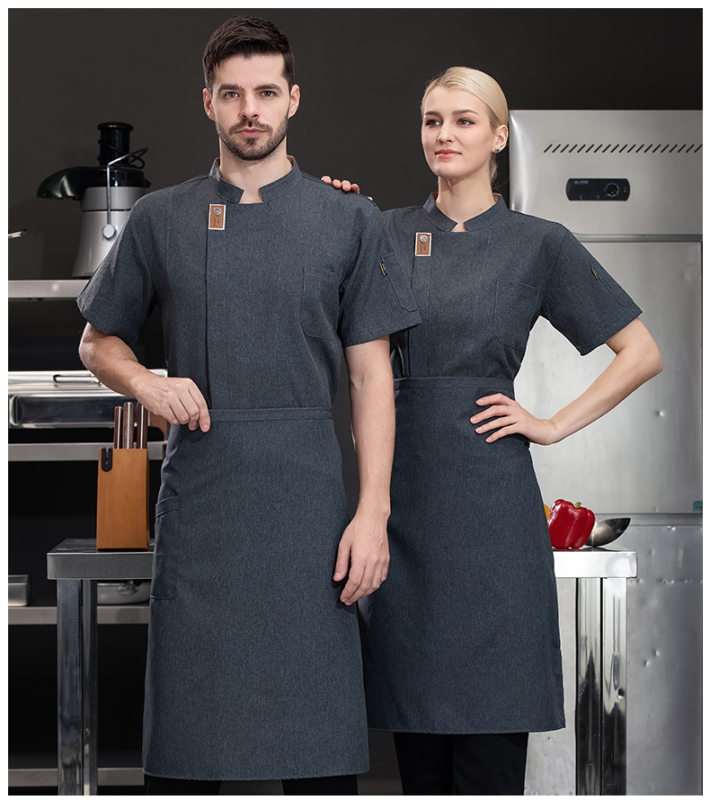 Encrypted luxury restaurant chef uniform short-sleeved top H03-smiley face