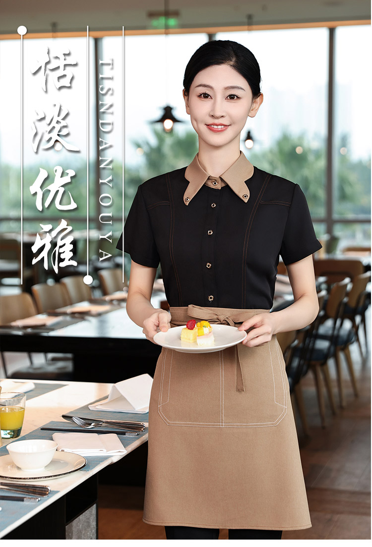 Chinese style small stand-up collar clear lines western restaurant workwear short-sleeved shirt HD3-D24121 men