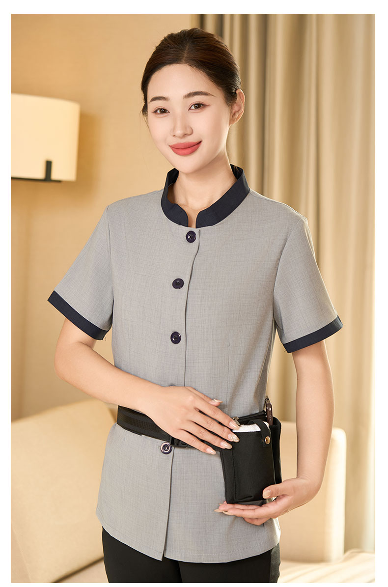 Acetate linen short-sleeved stand-up collar property cleaning clothes H20-D24-8058