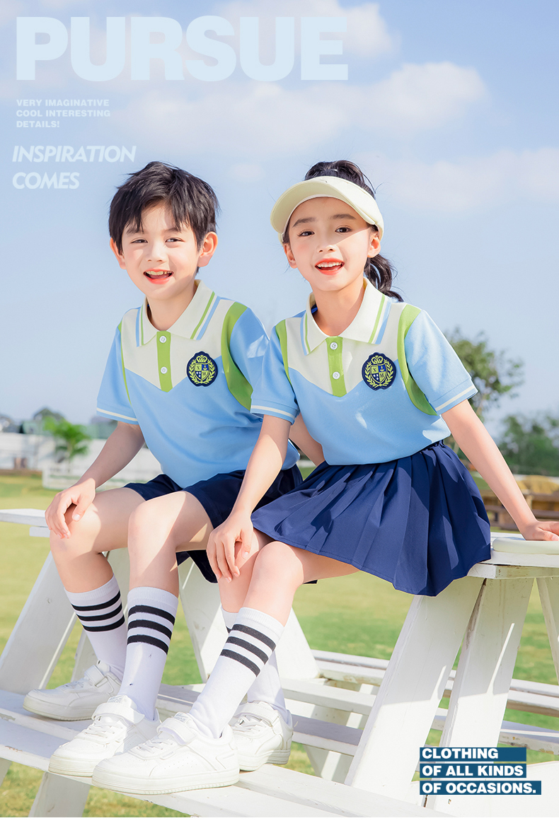 Color simple lapel piqué cotton summer sports school uniform suit 215-908