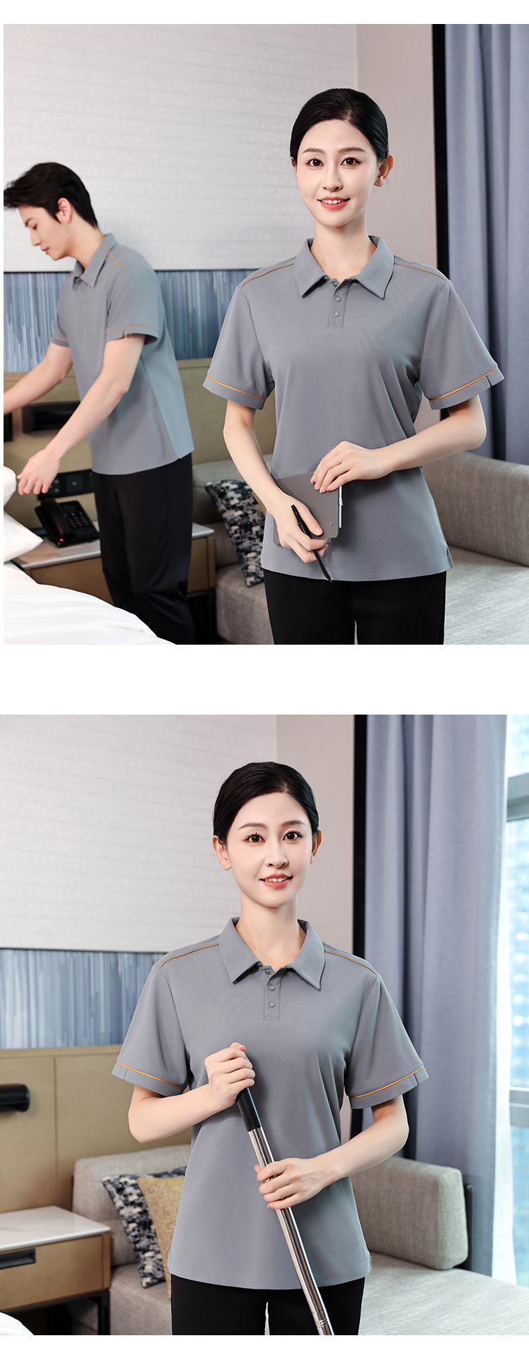 Pearl three-button comfortable simple short-sleeved polo collar cleaning clothes HD3-D24115 female