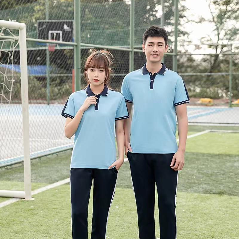 Fashion short-sleeved lapel trousers sports school uniform KI2-8818 trousers suit