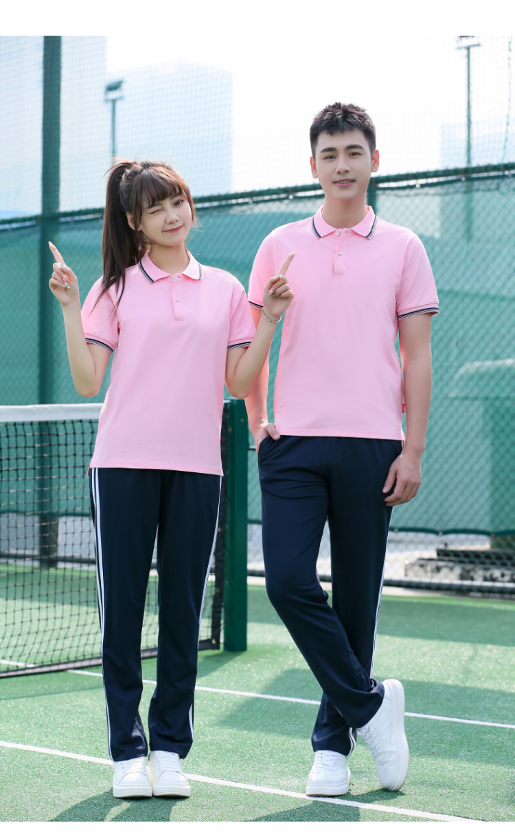 Fashion sports casual school uniform short-sleeved lapel tops KI2-5599 single tops