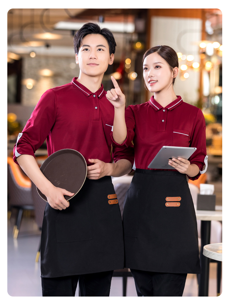 Collar and edge T-shirt long catering waiter work clothes H01-2022-37 men