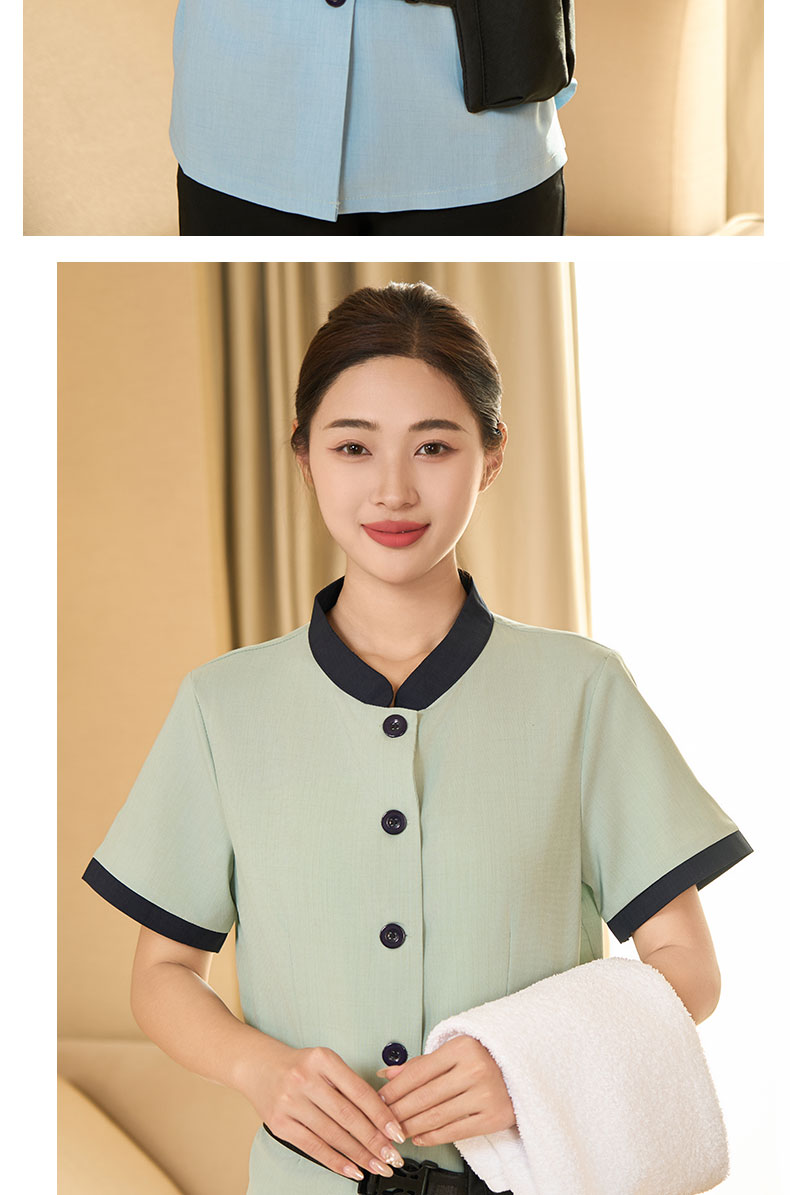 Acetate linen short-sleeved stand-up collar property cleaning clothes H20-D24-8058