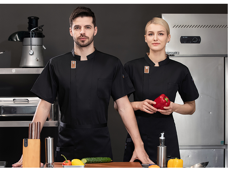 Encrypted luxury restaurant chef uniform short-sleeved top H03-smiley face